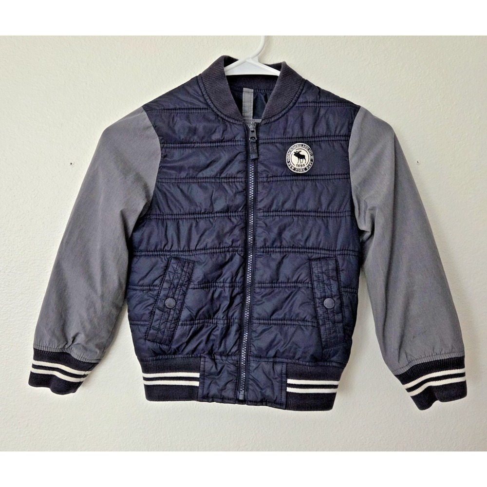 Abercrombie & Fitch Blue and Gray Puffer Bomber Varsity Jacket Kids 5/6 Full Zip